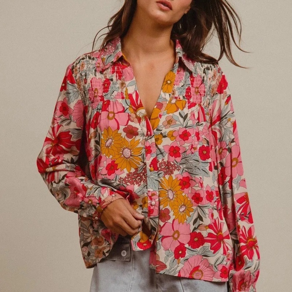 BiBi Woven Floral Printed Shirt Top - Picture 9 of 15
